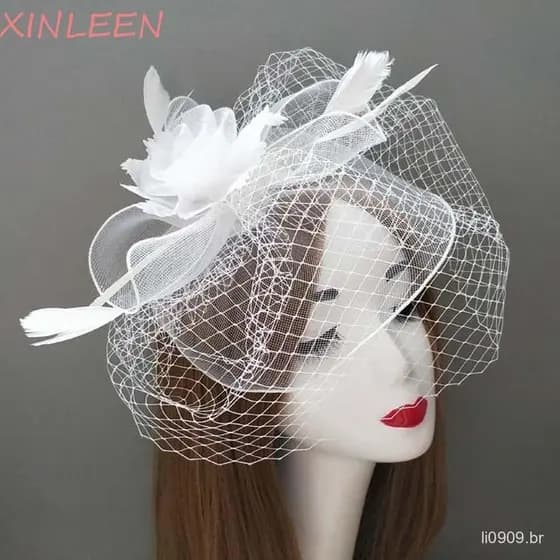 Chapéu Fascinator De Malha XINLEEN , De Véu Requintado De Penas , Laço Doce Elegante Noiva Bandana Casamento