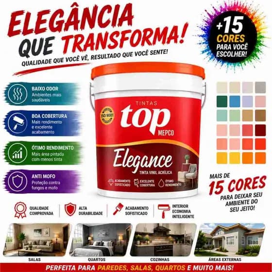 Tinta Acrílica Elegance 3,6 L – Anti Mofo, Alta Cobertura e Secagem Rápida para Paredes