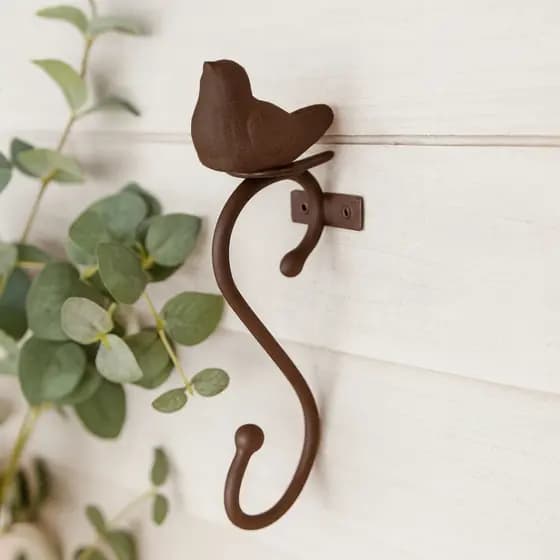 Gancho de Parede em Ferro Pássaro no Ninho Marrom Decoração Rústica Organizador Ambientes Farmhouse