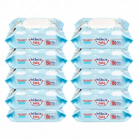 Kit 10 Lenços Umedecido Infantil 150 Folhas Cada - Limpeza Suave Pele Sensível Bebê – Infância Feliz
