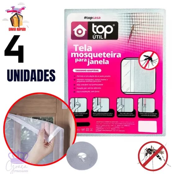 Tela Mosquiteiro Anti Inseto 4 Unidades Para Janela Mosqueteira Tela Para Mosquito Pernilongo 130 X 150