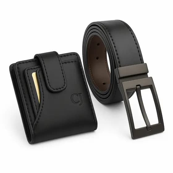 Kit Carteira Masculina Couro + Cinto Masculino 2 em 1 Dupla Face
