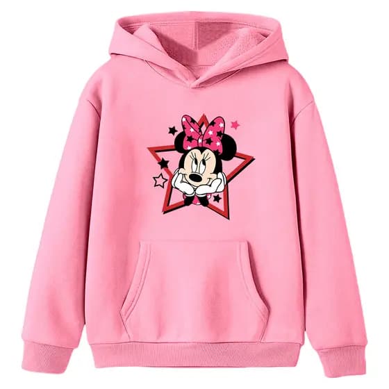 Moletom Infantil Minn-ie Dis-ney Menina Criança Rosa Canguru Algodão Blusa De Frio Infantil Capuz Bolso