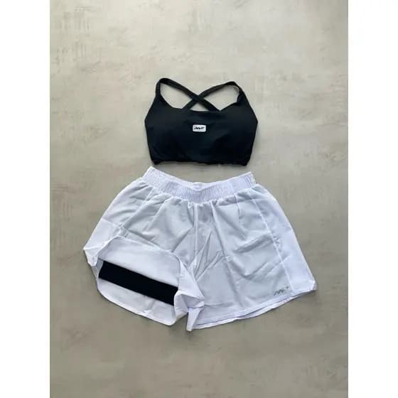 Conjunto Short com Forro Duplo tactel Top poliamida Roupa fitness academia Set