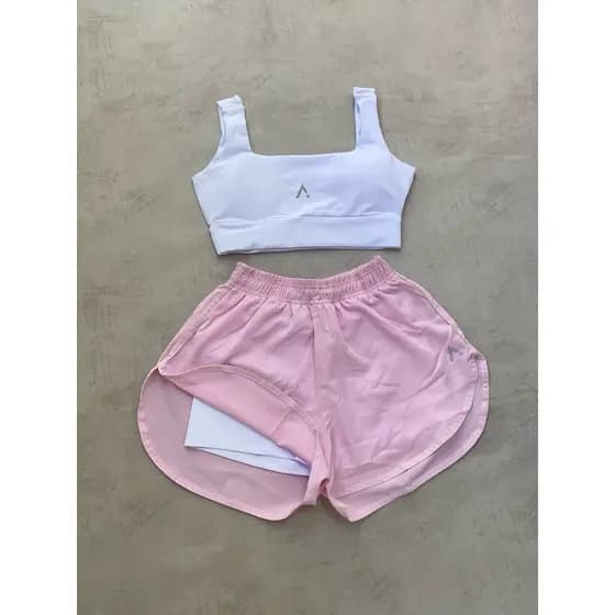 Conjunto de Short Duplo em poliamida e tectel soltinho e Top fitness CamilaRESERVA