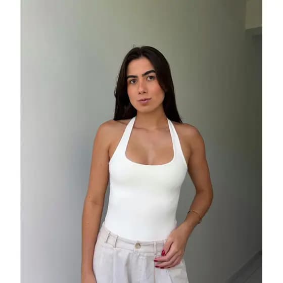 Blusa Halter Costas Nua Frente única Slim e Plus Size 100% Poliamida Fitness e Casual