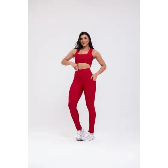 Conjunto Legging com BOLSO nas duas laterais top poliamida canelado fitness academia Esperanza