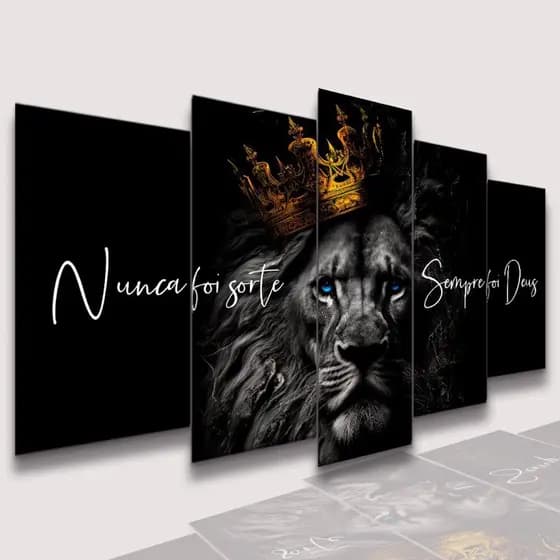 Conjunto Quadro Decorativo Mosaico Jesus Cristo Leão de Juda e Leoa Frase Motivacional Kit de Quadros Decorativos Conjunto Kit de Quadros Decorativos para Parede Sala e Quarto PVC Decoração para Sala de Jantar Quarto Casal