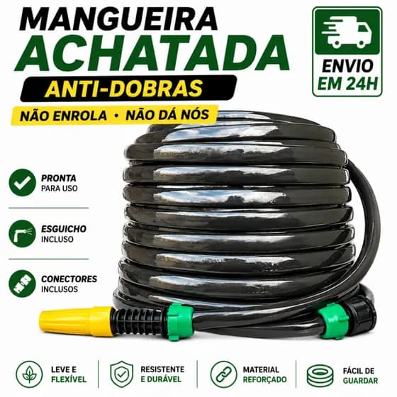 Mangueira Jardim Achatada Anti Torção Não Enrola com Esguicho e Engate