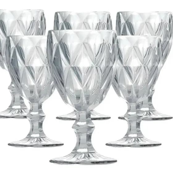 Taça Gamma Diamond 340ml - Conjunto Com 6 Peças De Vidro Branco