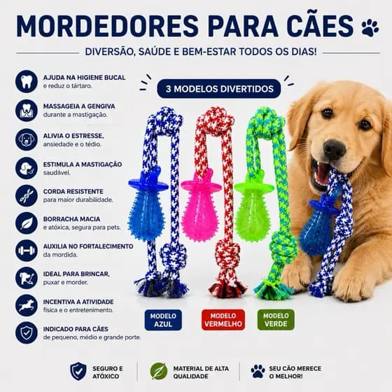 Mordedor para Cães Corda Pet Brinquedo Interativo Higiene Bucal Antiestresse Resistente Atóxico Durável