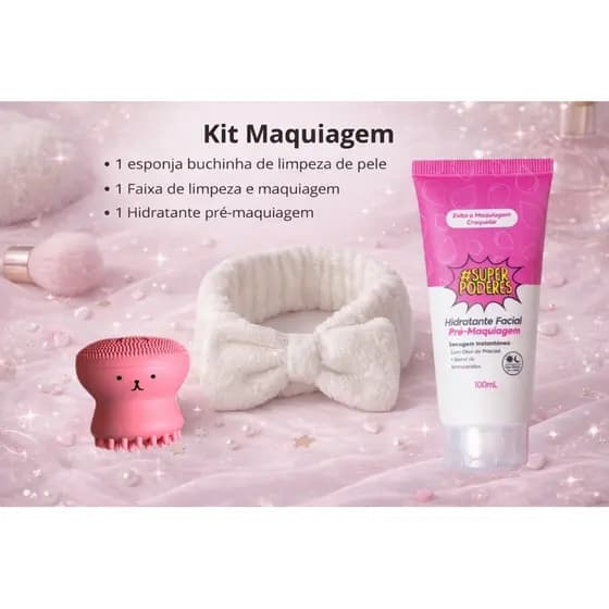 Kit para Maquiagem composto por Hidratante Pré Maquiagem mais Esponja de Polvo e Faixa