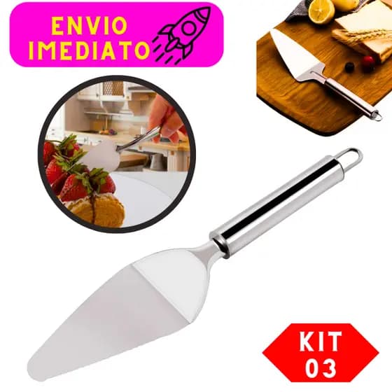Kit 03 Espátulas de Bolo 26 Cm Aço Inox Corte Seguro Alta Qualidade e Resistencia Cortar Bolos