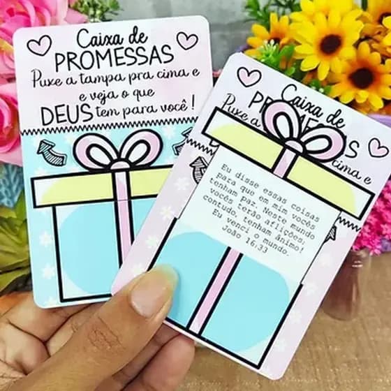 Kit 30/50/100 Cartões Caixa de Promessa + Mensagem - Puxe a tampa e leia o Versículo