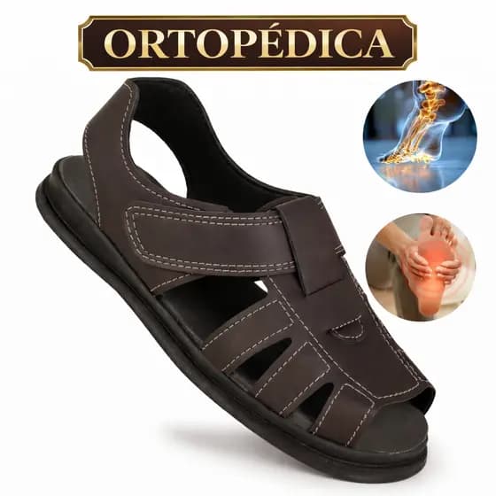 Sandalia Masculina de Couro Legitimo Ortopedicade couro sintetico sola anti stress anti derrapante