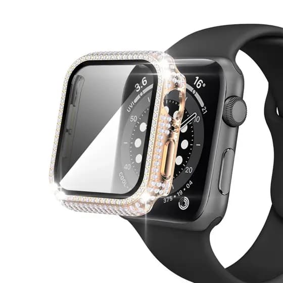 Capa Com Diamante De Completo Vidro Temperado Para Apple Watch Series 38mm 40mm 41mm 42mm 44mm 45mm