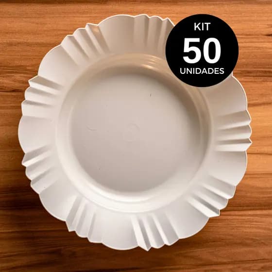 Kit 6 a 50 pratos fundo com borda branco refeição churrasco festa plástico redondo