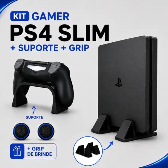 Base Apoio Vertical PS4 Slim + Suporte Controle Playstation 4 + Grip Analogico