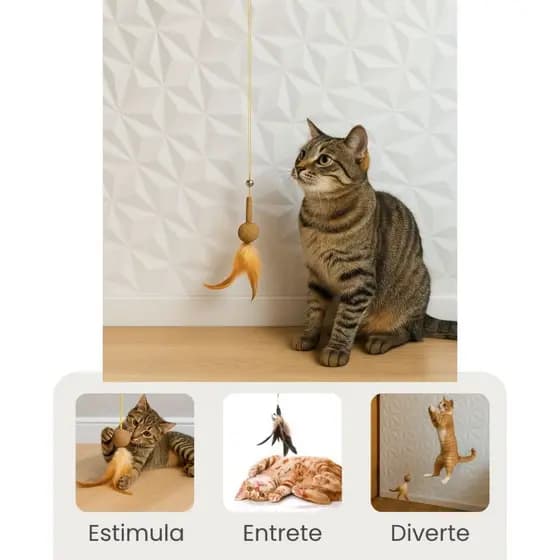 Brinquedo Gato Catnip Corda Penas Antiestresse Felinos