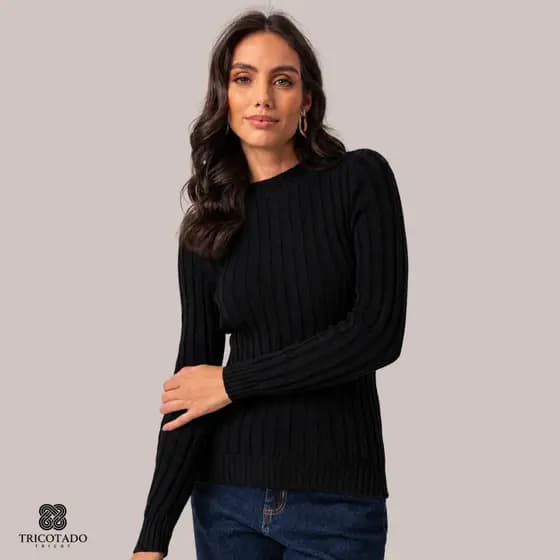 Blusa Cacharrel Canelada Feminina Tricot Modal Manga Longa Inverno Premium