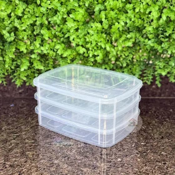 Porta Frios com 3 Divisórias Transparente Pote Organizador de Geladeira Empilhável BPA FREE