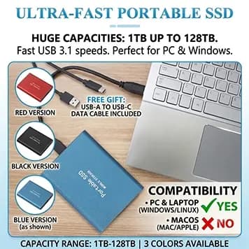 Disco Rígido Externo HD 128TB 60TB 30TB 16TB Portátil SSD 8TB 4TB USB 3.0 Tipo-C Interface De Alta Qualidade