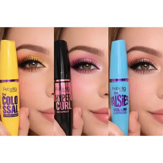 Máscara de Cílios Febella Makeup – Colossal / Hyper Curl / False Volume (À Prova d’Água)