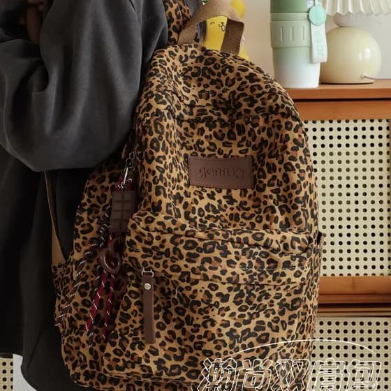 Mochila Retro Americana com Estampa de Leopardo para Mulheres, Leve, Grande Capacidade, Design de Nicho, Mochila Escolar