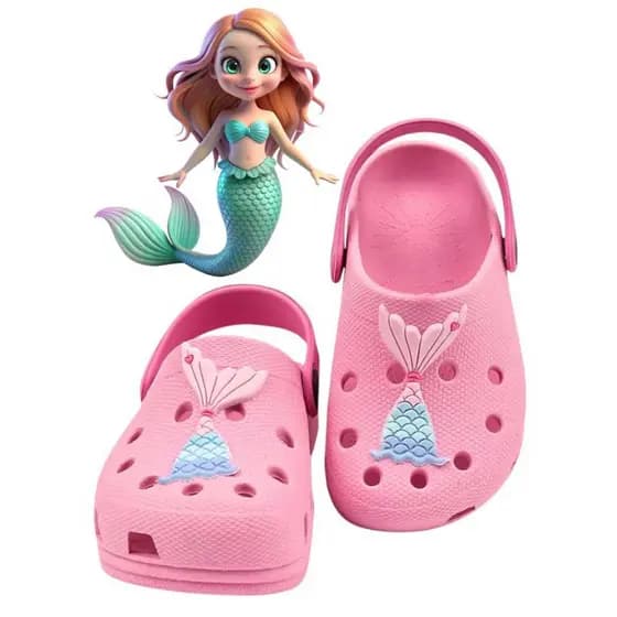 Babuche Sandália Infantil Premium Sereia Leve Macio Rosa Piscina Praia Escola Anatômico Menina