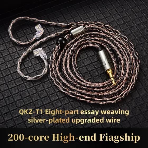 QKZ T1 Cabo De Fone De Ouvido Banhado A Prata De Oito Fios Tipo c De 3.5 Mm 2PIN