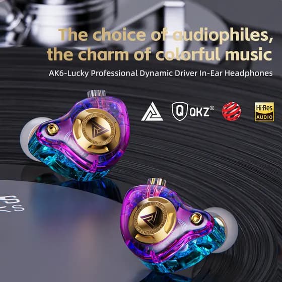 Fones de Ouvido QKZ AK6 Lucky com Reforço de Graves, Equalizador de Três Bandas, Cabo Destacável Mic