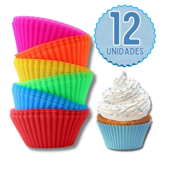 Conjunto com 12 Forminhas de Silicone Redondas | Mini Formas para Cupcake, Muffin e Doces – Reutilizáveis e Antiaderente