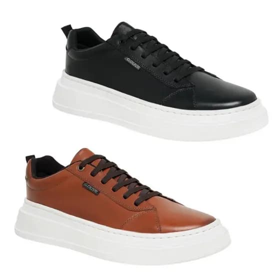 Promoção Kit 2 Pares Tênis Casual Couro Calce Fácil Elástico Palmilha Gel Sola Costurada