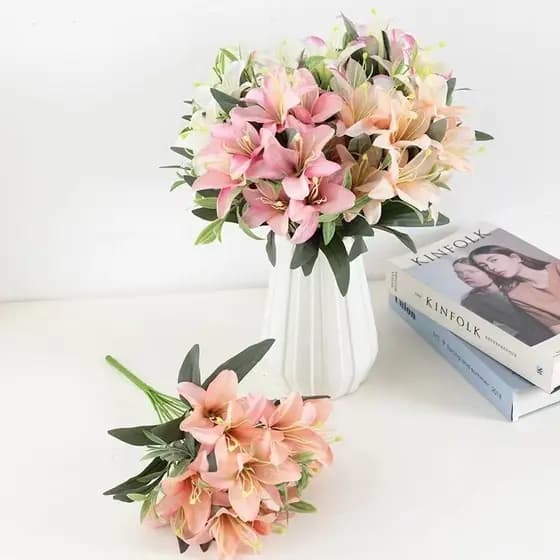 10 garfos de seda de lírio artificial simulado flores falsas buquê de decoração de casamento--5156