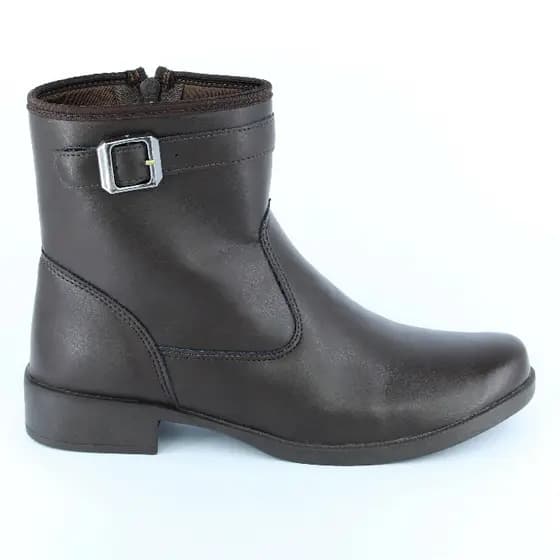 Bota Feminina Cano Baixo Salto Baixo Confortável Fivela Zíper Lateral Blogueira Fashion Casual Moda