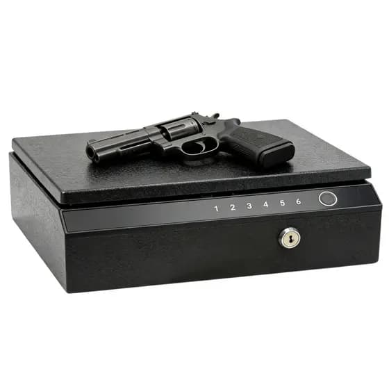 Cofre Digital Eletrônico Leitor Biométrico Para Armas Curtas Aço Temperado Preto Abertura Superior