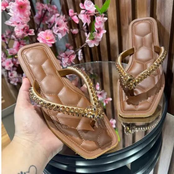 Chinelo Borbado Feminino Brilhante macio Rasteira Sandalia