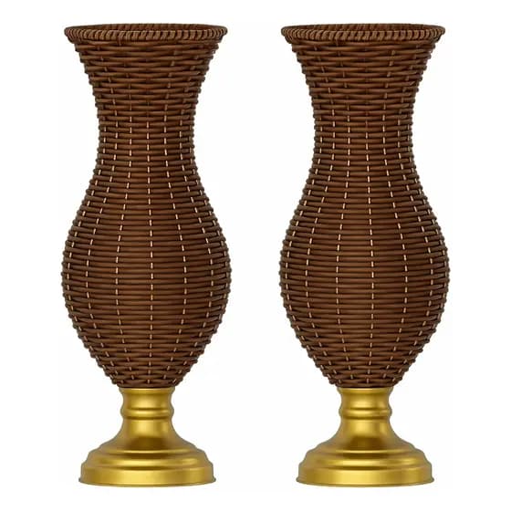 2 Vaso Junco Base Dourada 45cm Avelã Envelhecido