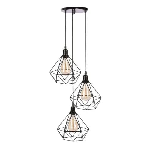 Lustre Luminária pendente Diamante Triplo preto
