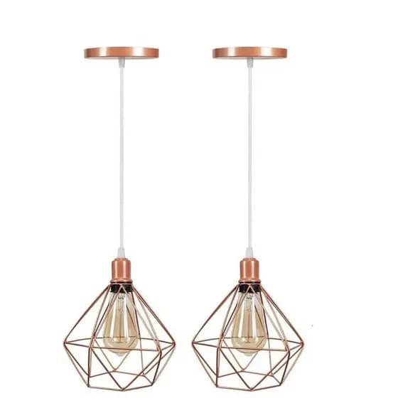 Kit 2 Pendente Lustre Luminária Aramado Diamante