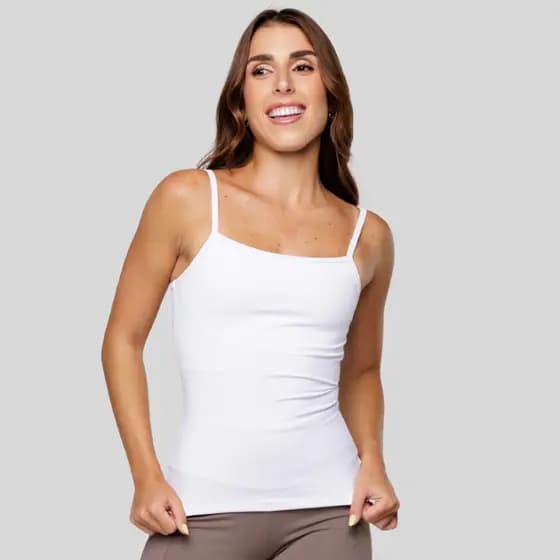 Regata Slim Alcinha Fina Camiseta Com Forro Poliamida Feminina Academia On The Rise Verão Inverno