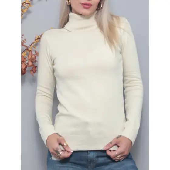 Maria W Modas Blusa Gola Alta Femininas Básica Tricô Cacharréu Cacharrel Suéter Gola Alta MW