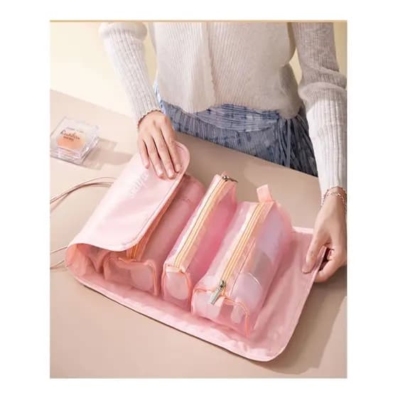 Bolsa Necessaire Estojo de Maquiagem Cosmético Viagem Compartimento Destacáveis Volumoso