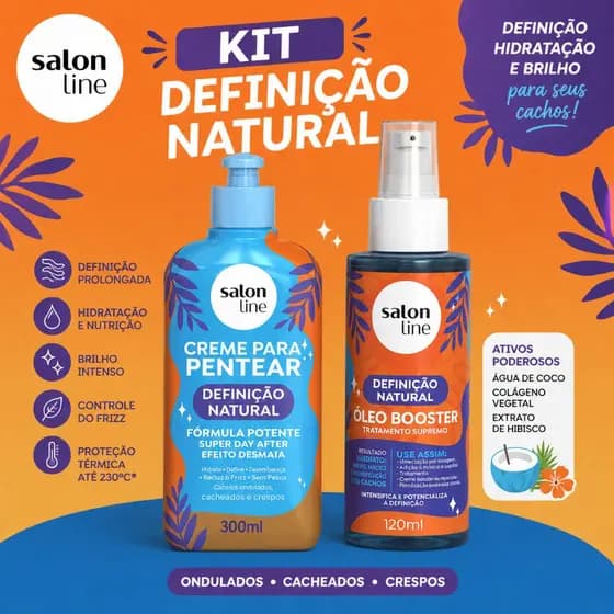 Kit Salon Line Definição Natural Creme para Pentear + Óleo Booster 120ml Cachos Definidos
