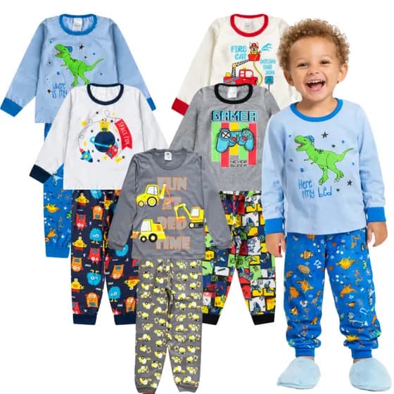 Kit sortido 2 pijama menino infantil inverno 2 conjuntos masculino frio