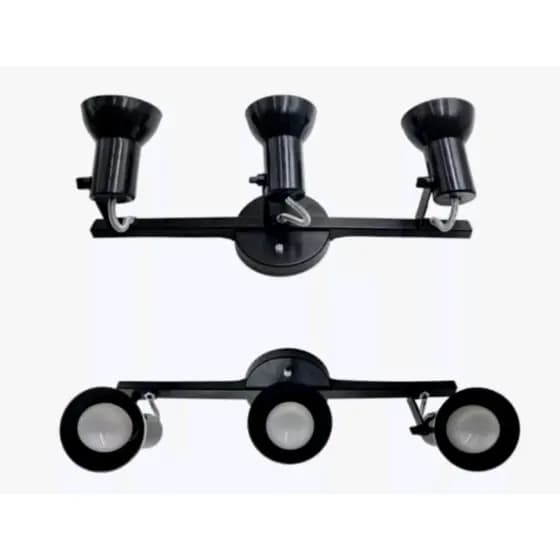 Kit com 2 unid Spot Trilho Triplo 3 Sobrepor Direcionável E-27 Preto