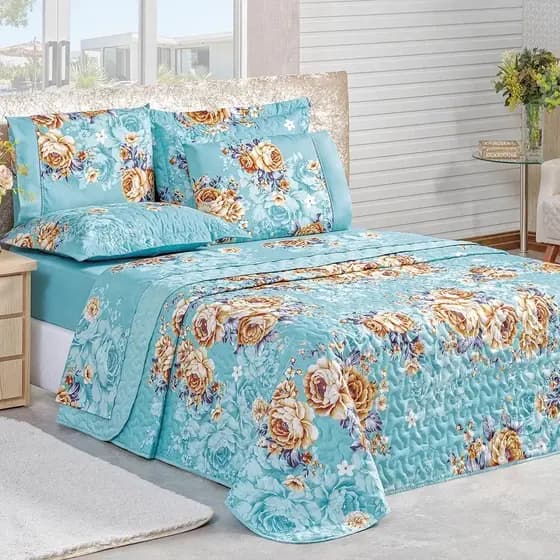 Cobre Leito Casal Dupla Face 3 Peças com Fronhas Estampas Sortidas Decoração