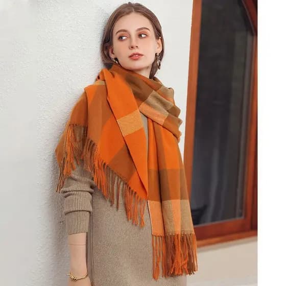 Cachecol Lenço de caxemira outono e inverno xale feminino cachecol xadrez de borla espessado para todos os jogos para manter o calor Com Franja 240G