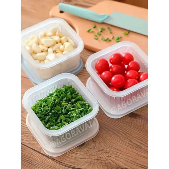 Pote Organizador Geladeira com Cesto Escorredor Frutas Verduras Vegetais Alimentação Saudável
