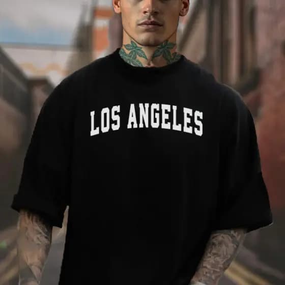 Camiseta Oversized Masculina Feminina com Estampa Los Angeles Moda Streetwear Algodão Unissex